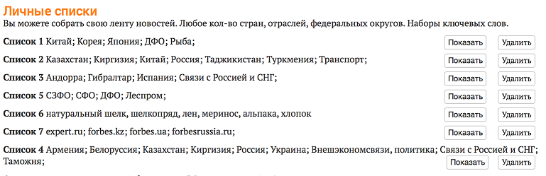 Пример личных списков